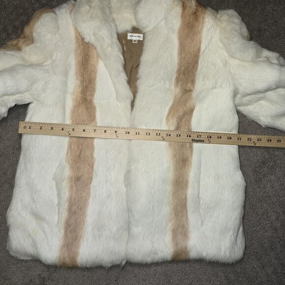 Genuine Rabbit Fur Jacket Cream & Tan French Origin Satin Lined Hook & Eye Med - Picture 8 of 14
